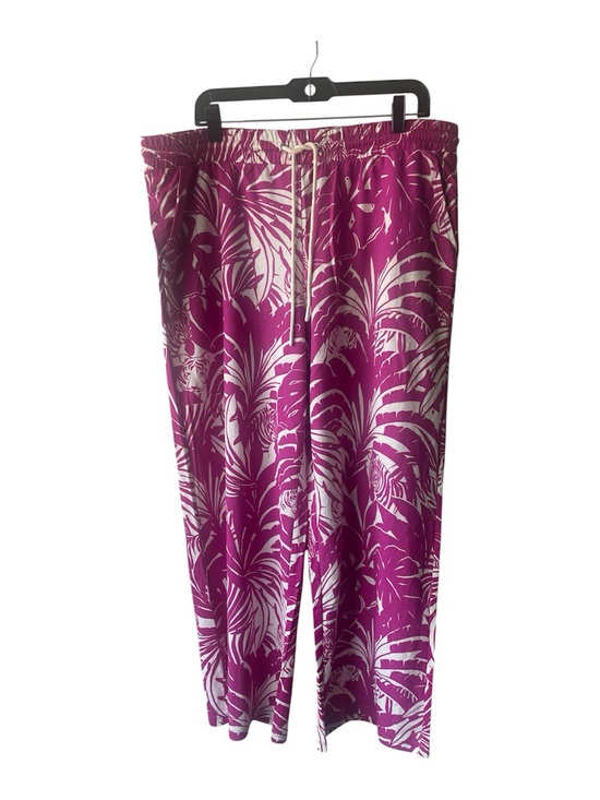 Belle by Kim Gravel Pants - Belle by Kim Gravel Fuchsia and White Printed Elastic Waist Pants